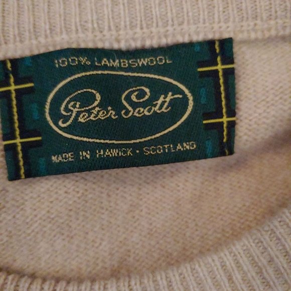 Peter Scott Camel and White Plaid Long Sleeve 100% lambs Wool Large - Picture 10 of 12